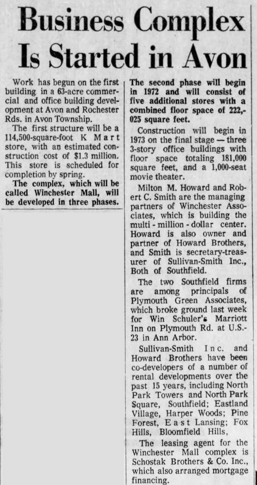 Winchester Mall - Nov 3 1971 Article